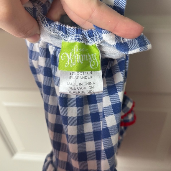 Classic Whimsey Royal Blue Gingham American Flag Knit Ruffle Bubble Size 3T - Picture 7 of 8